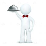 3D Human Figure of Waiter with Bow Tie and Serving Tray