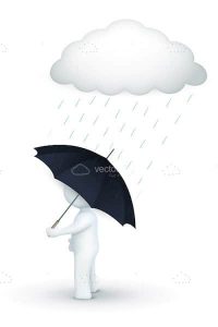 3d character walking with umbrella in rainy day