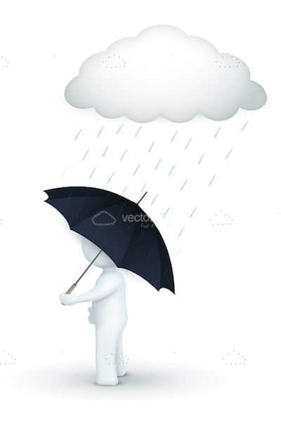 Abstract 3D Human Figure with Umbrella under Rainy Cloud