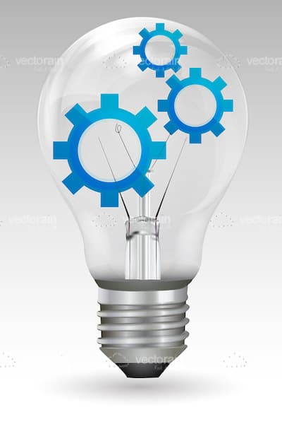 Glass Light Bulb with Blue Gears Inside - Vectorjunky - Free